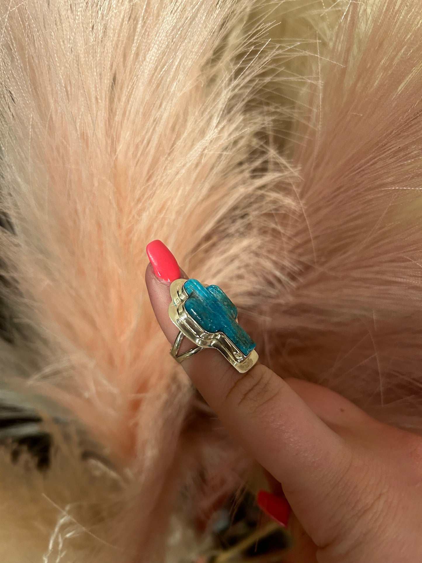 Native made turquoise cactus ring