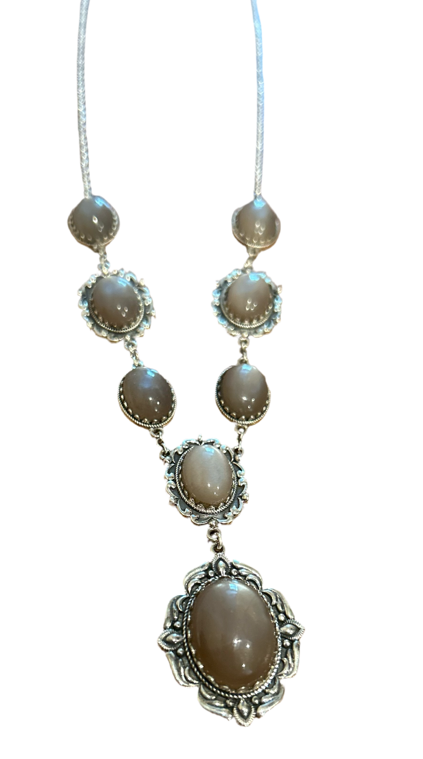 Chocolate moonstone lariat sterling silver necklace