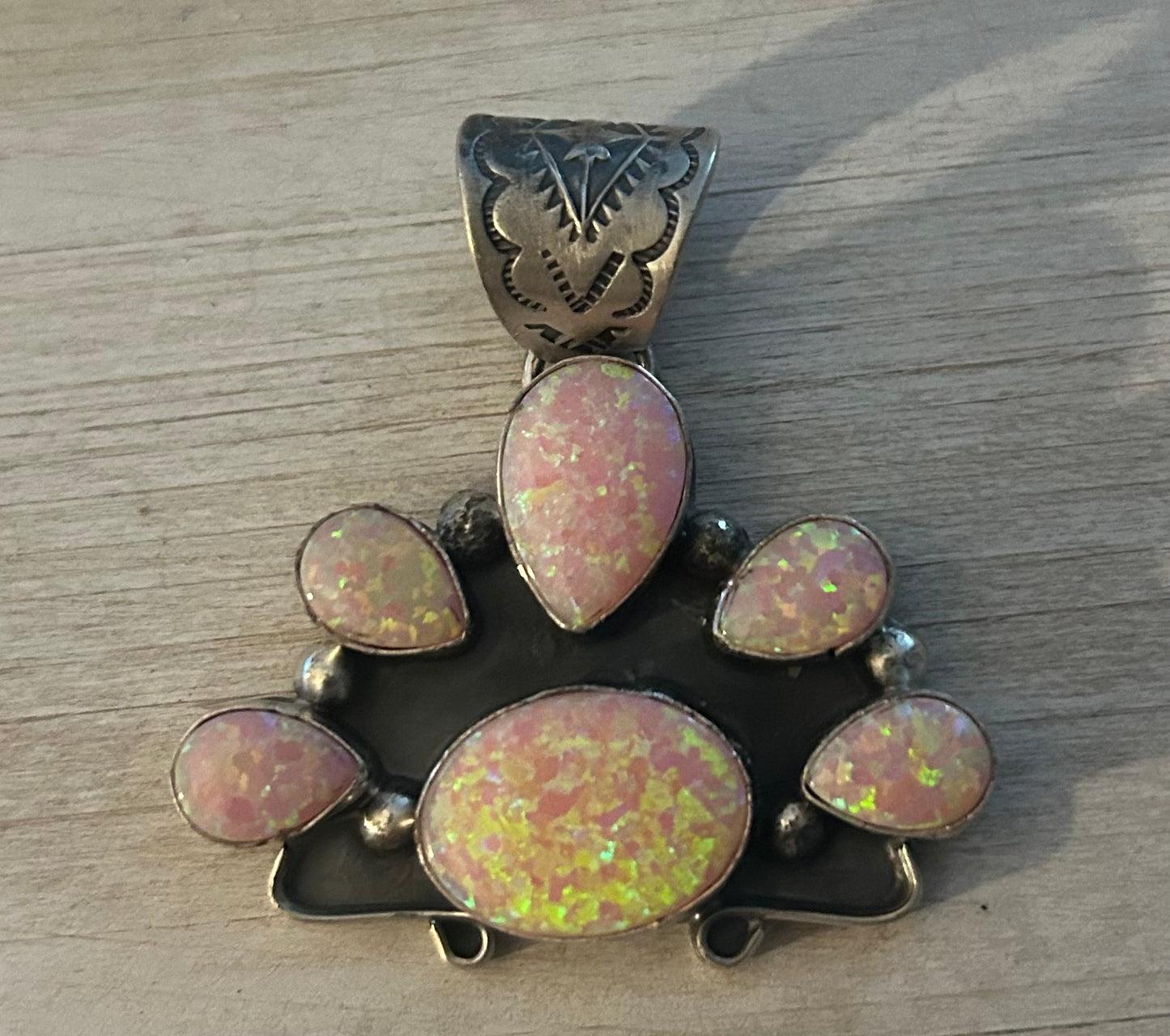 Pink Spider Opal Half Cluster Pendant