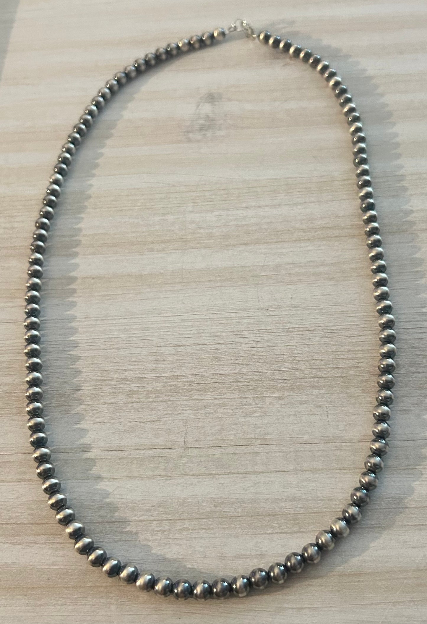 Navajo strung sterling silver Pearls 24in 6mm