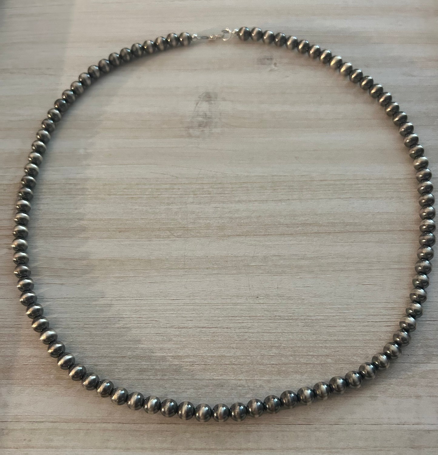 Navajo strung sterling silver Pearls 8mm 24in