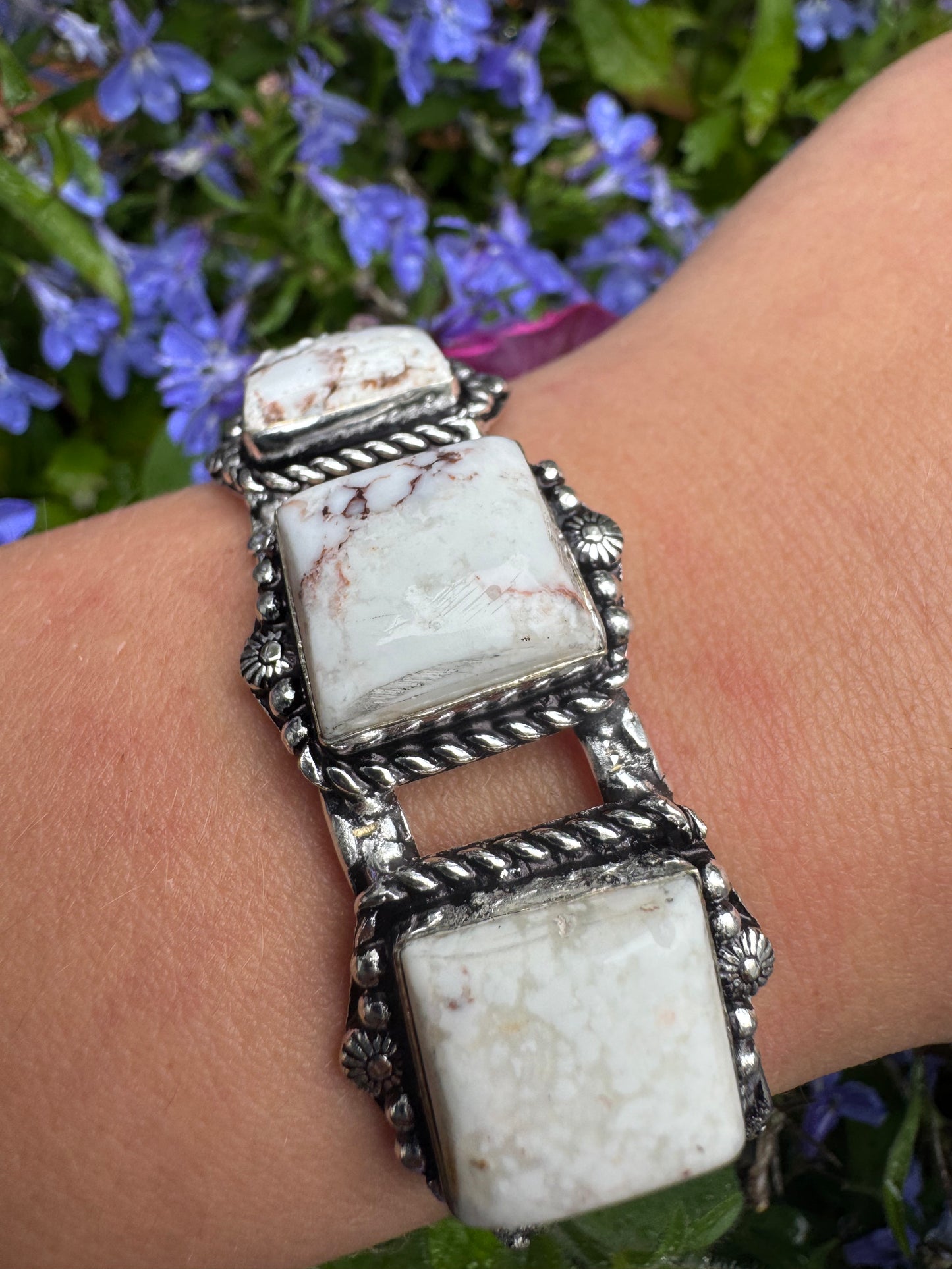 Three Stone Wild Horse Jasper Sterling PLATED Cuff