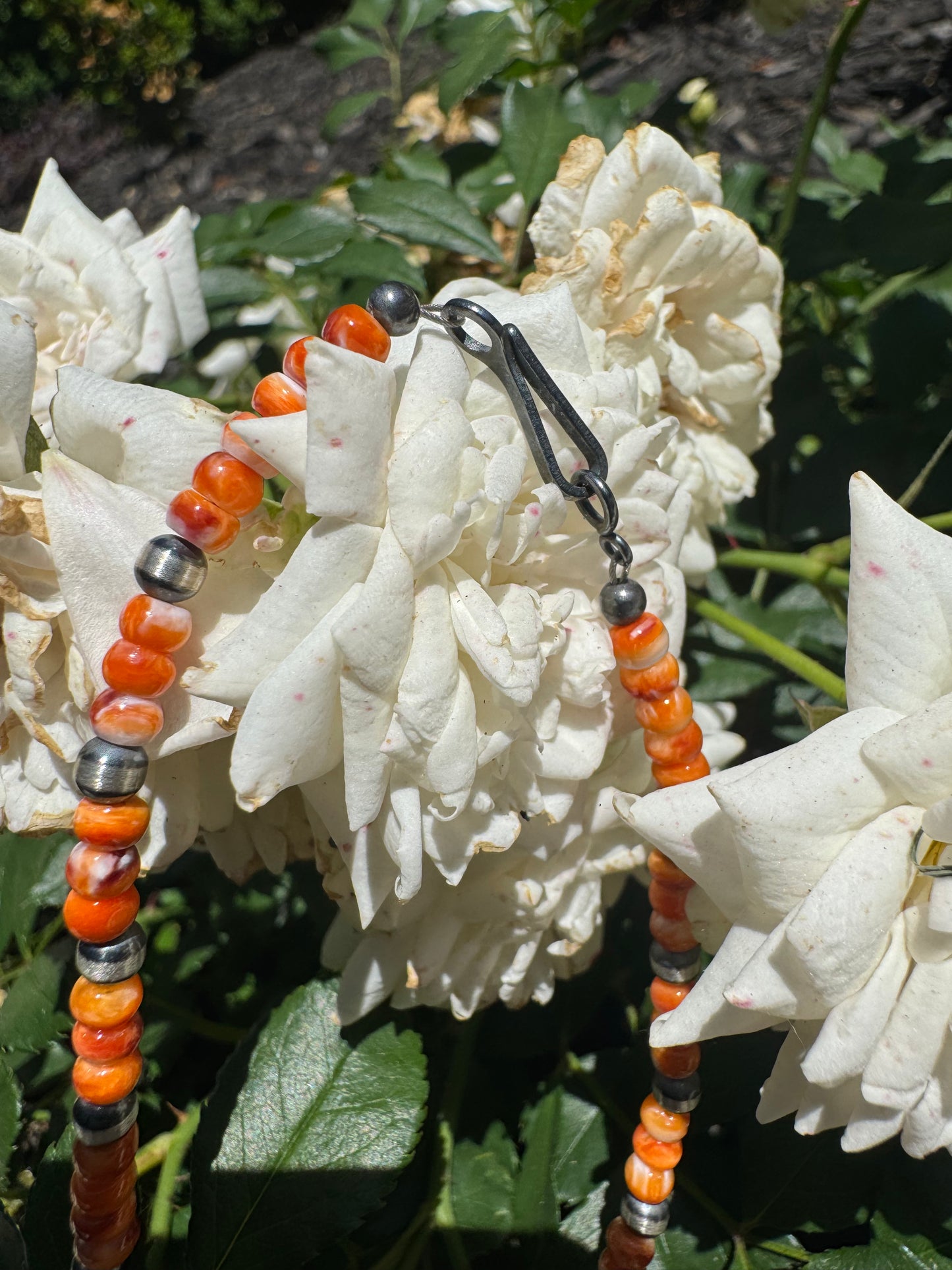 Orange Spiney & 2mm Sterling Pearl Necklace