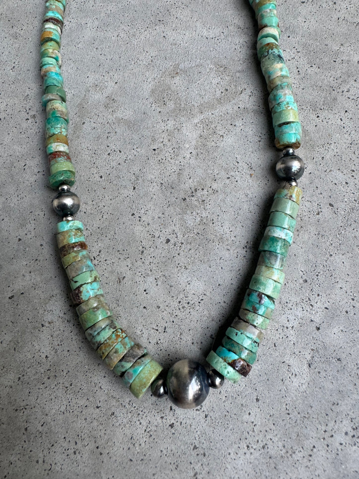 Turquoise Heishi Beads & Sterling Pearl Necklace