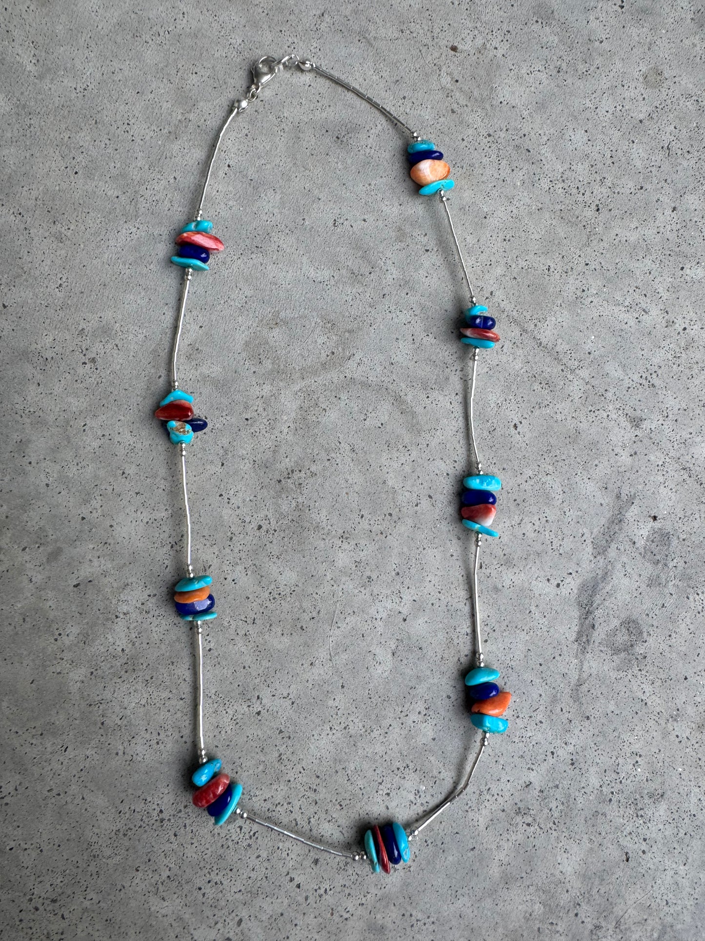 Turquoise, Spiny & Lapis Liquid Silver Necklace