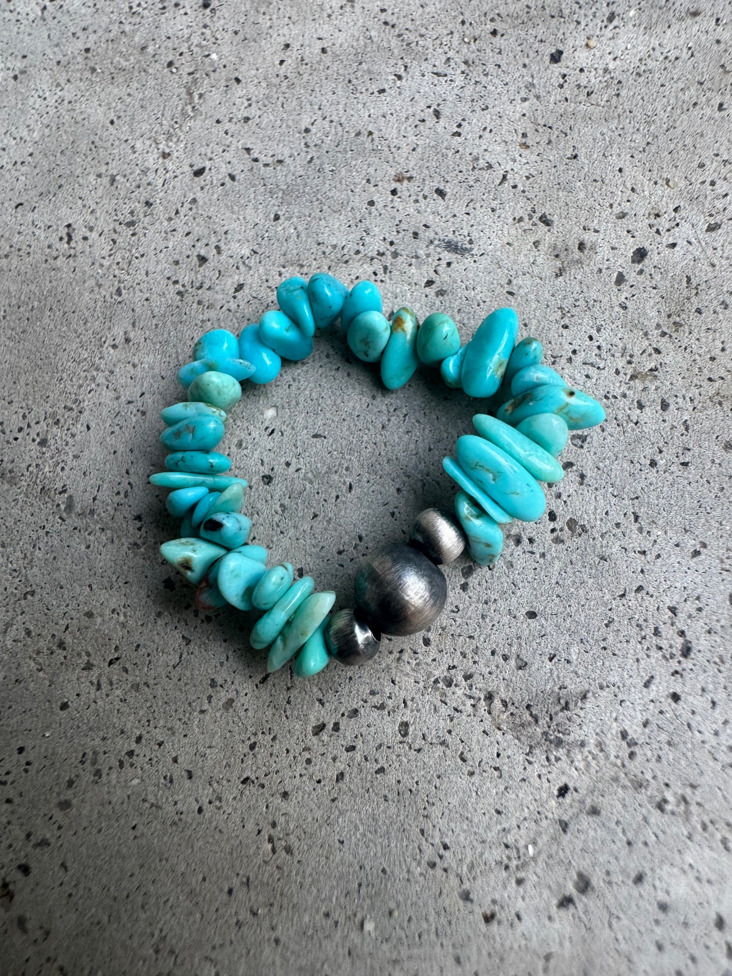 Kingman Turquoise & Sterling Pearl Stretch Ring