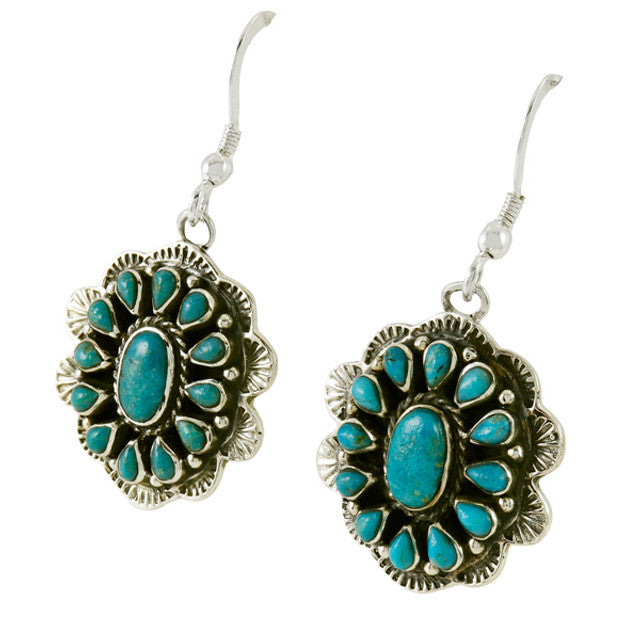 Daddy's Money Dangle Cluster Turquoise Earrings Sterling Silver