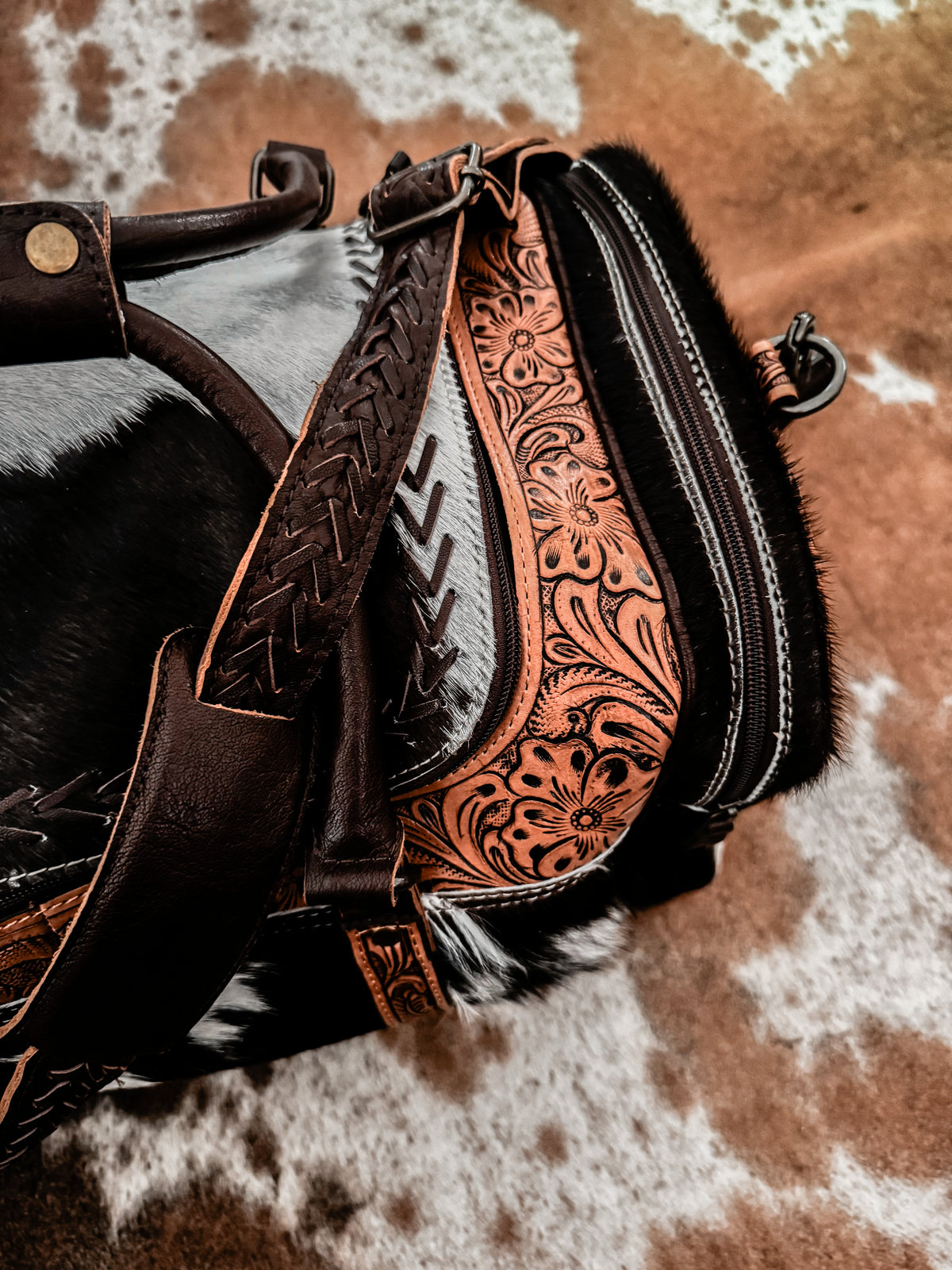 Cowhide & leather tool work duffel bag