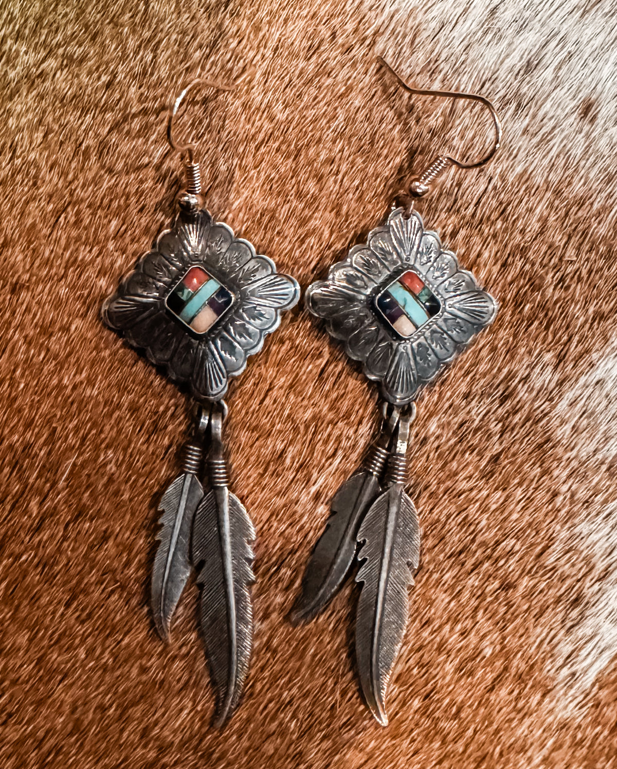 Q.T multi stone feather earrings