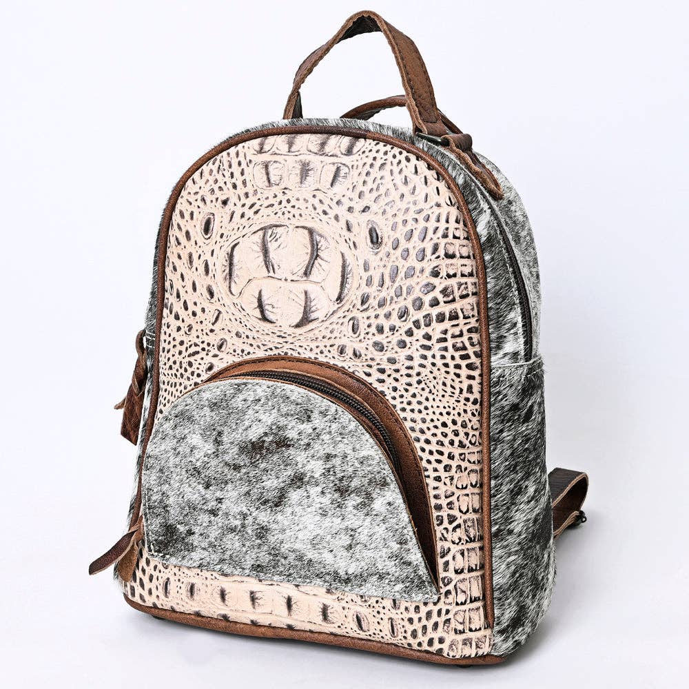 White Croc Cowhide Leather Backpack