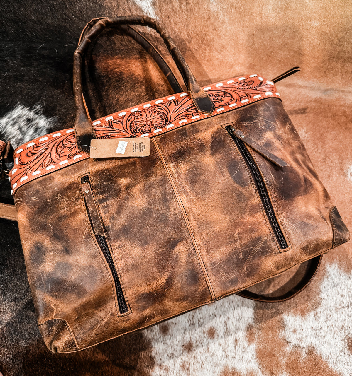 Tooled buckstitch leather purse