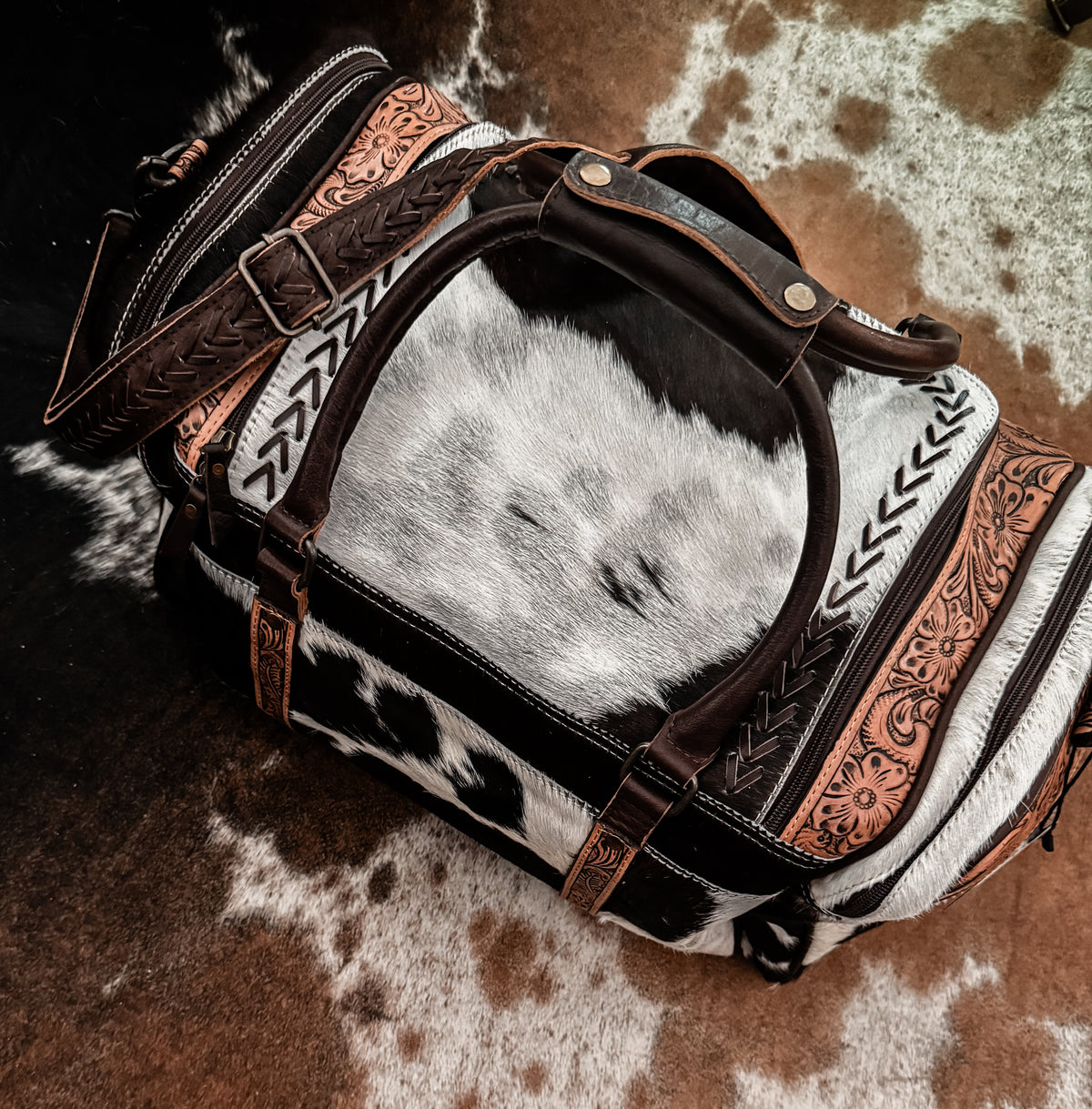 Cowhide & leather tool work duffel bag
