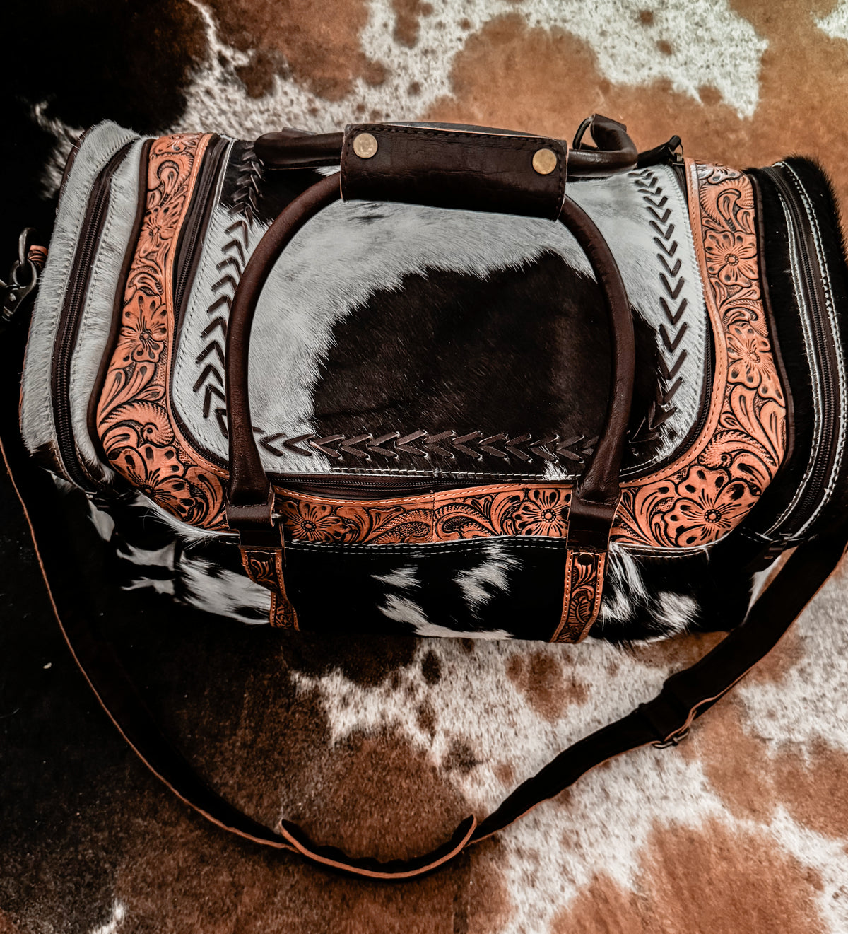 Cowhide & leather tool work duffel bag