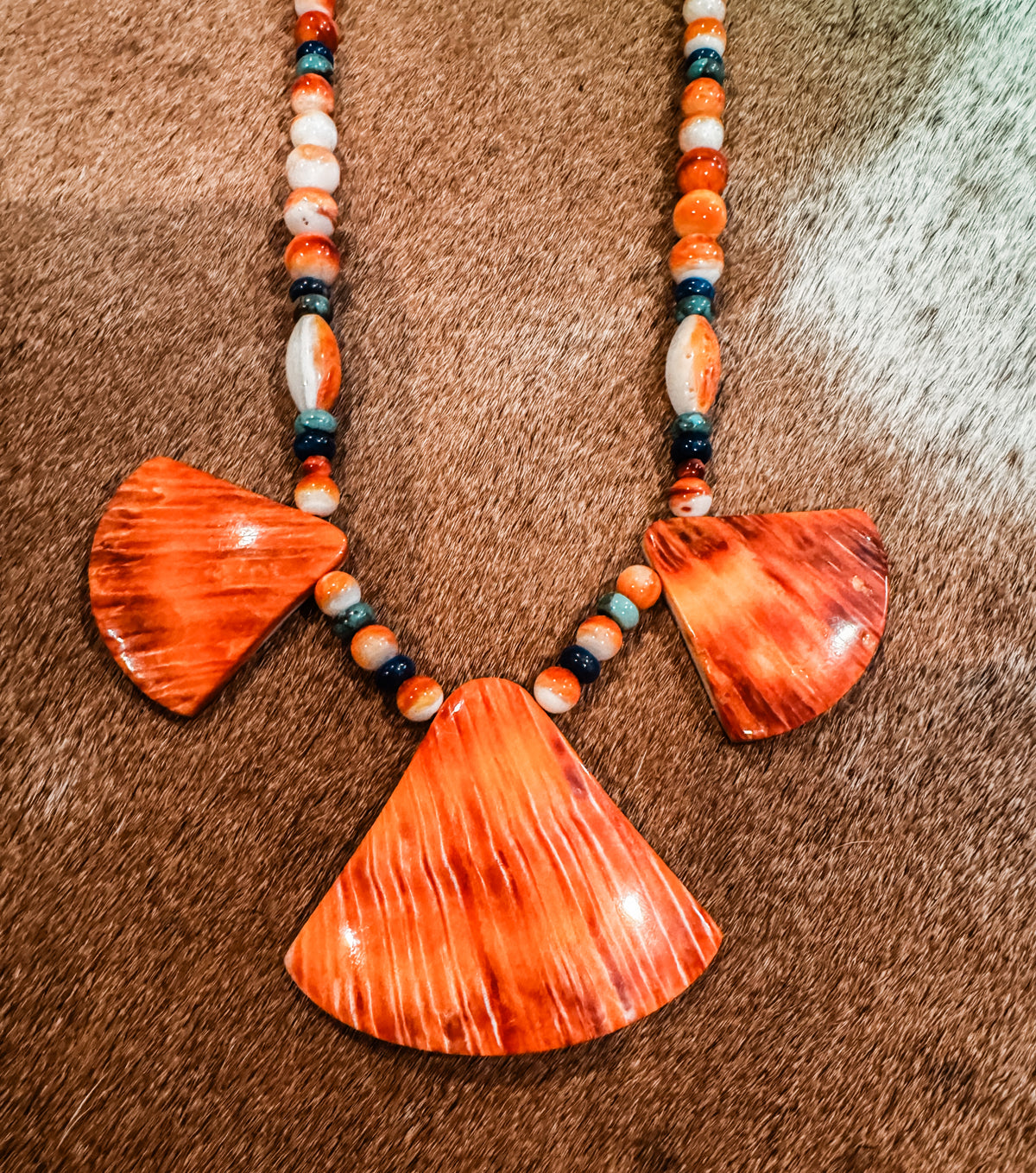 Statement orange spiny oyster necklace