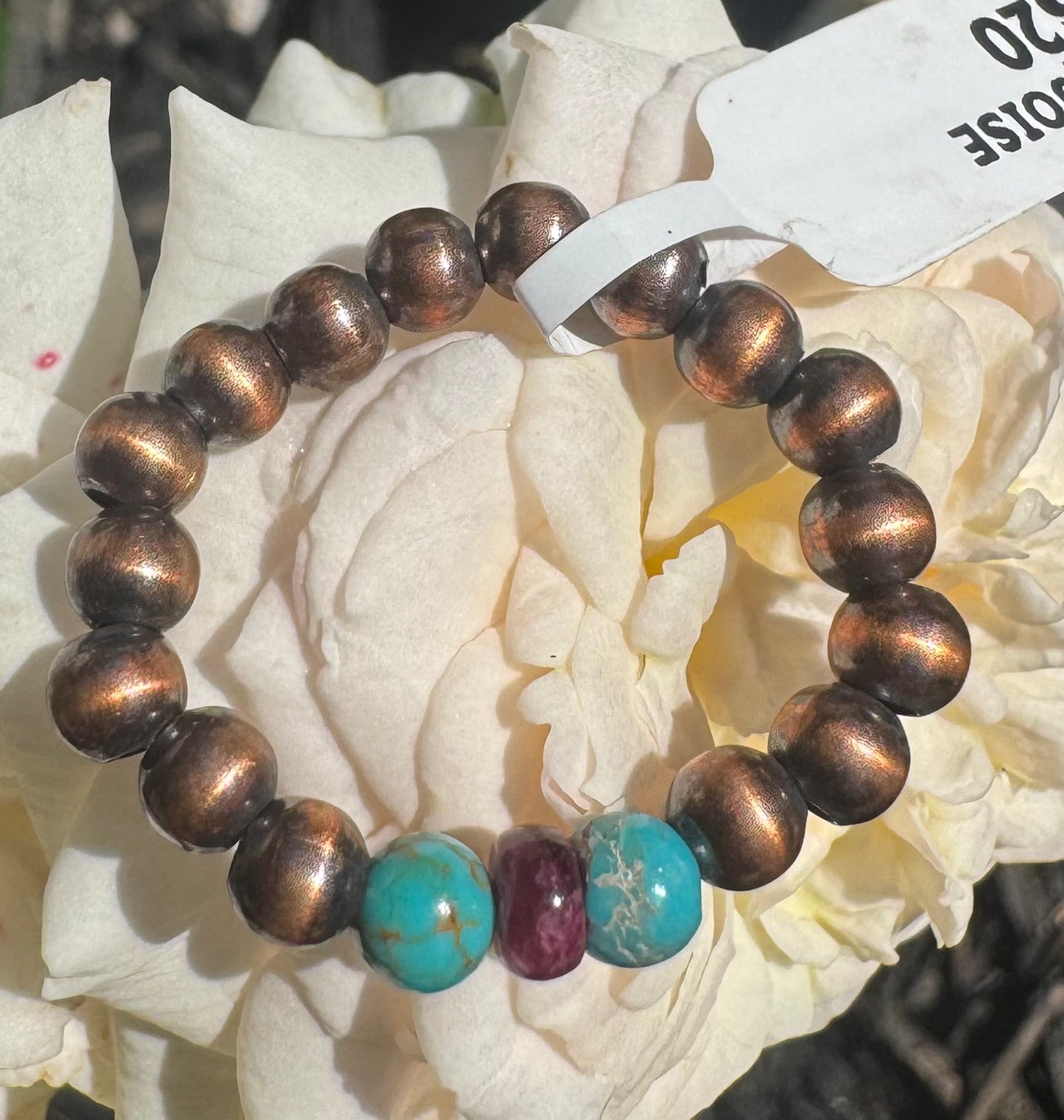 Copper Pearls With Purple Spiny & Kingman Stretch Ring