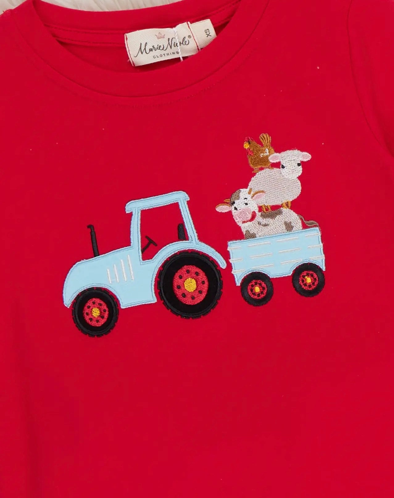 Little Tractor Helper Embroidered Plaid Outfit