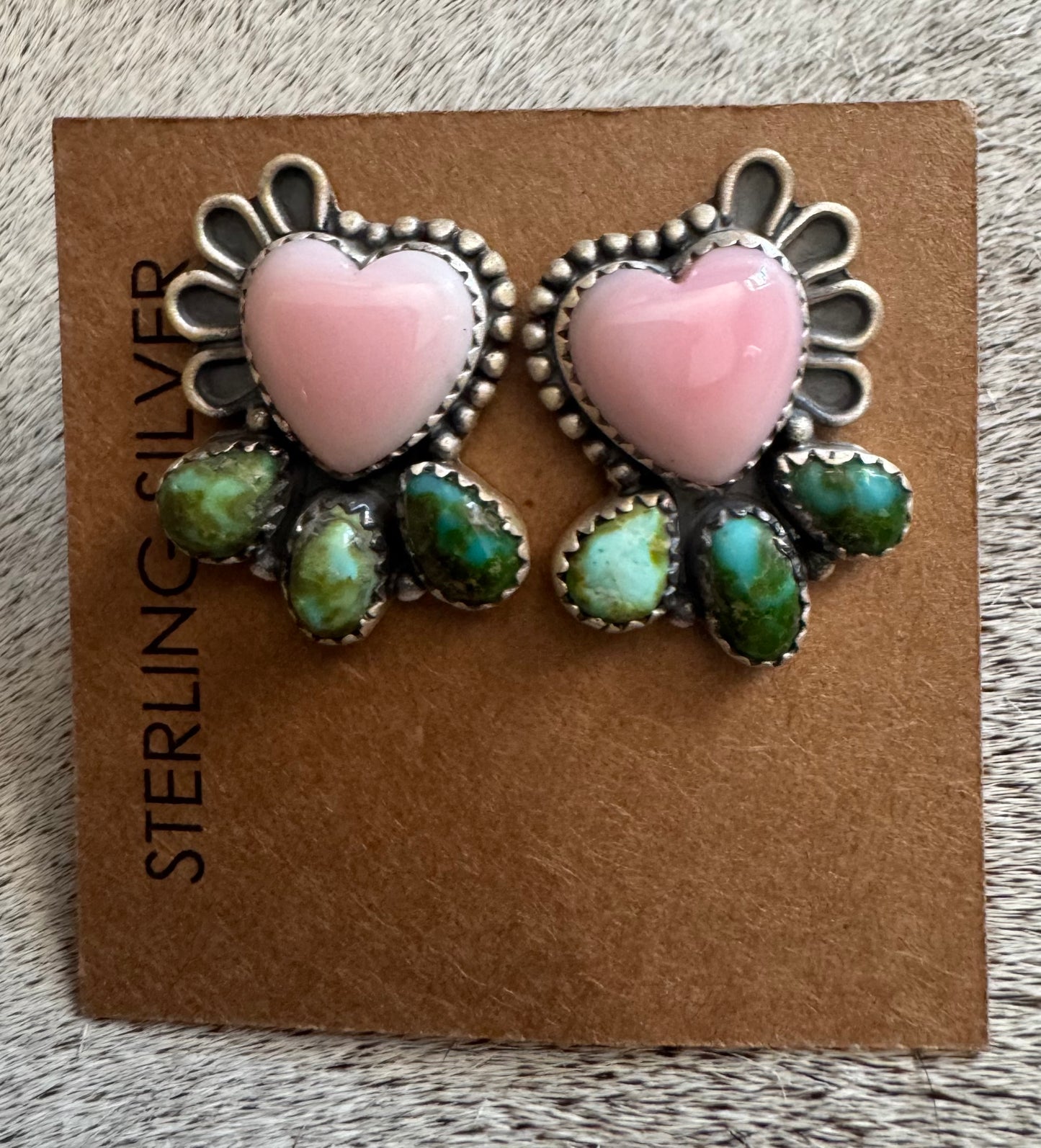 Pink Conch & Sonoran Gold Heart Stud Earrings