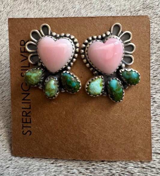 Pink Conch & Sonoran Gold Heart Stud Earrings