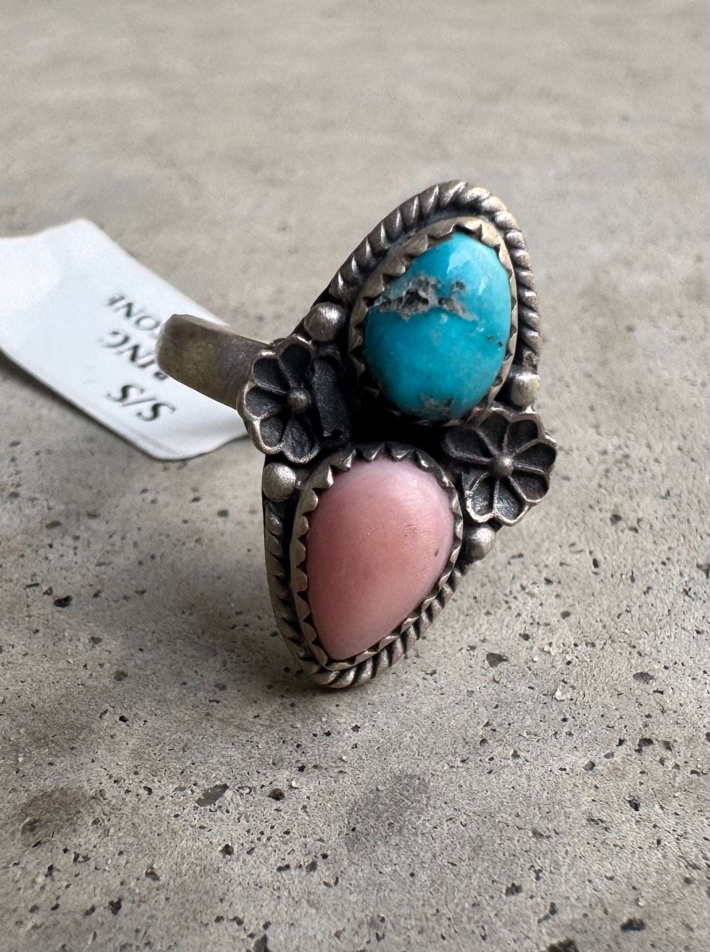 Pink Conch & Blue Sonoran Flower Ring