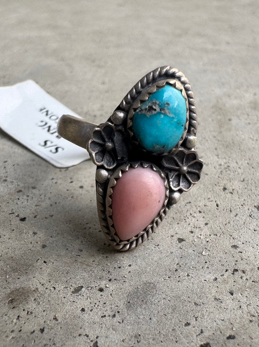 Pink Conch & Blue Sonoran Flower Ring