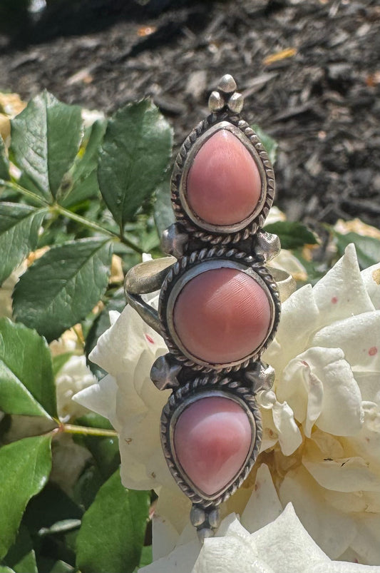 Triple Pink Conch & Sterling Silver AdjustableRing