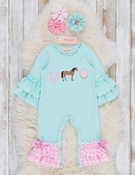 Horsing Around Embroidered Ruffle Romper