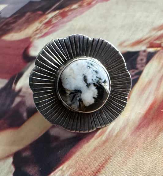 White buffalo “turquoise”  flower ring adjustable