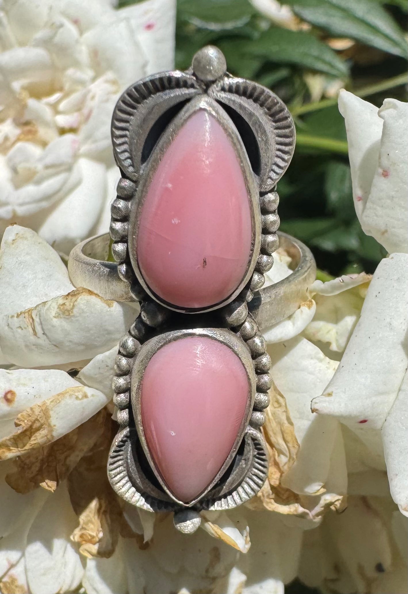 Double pink conch & Sterling Ring Adjustable