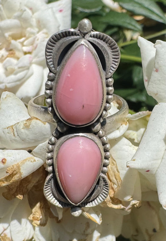 Double pink conch & Sterling Ring Adjustable