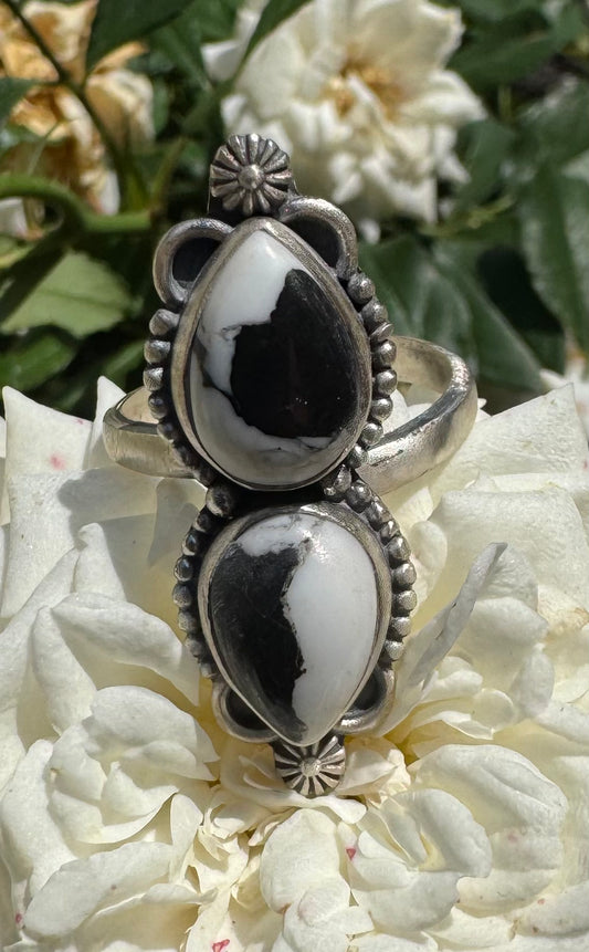 White Buffalo & Sterling Adjustable Ring