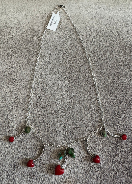 Sonoran Gold Turquoise & Coral Cherry Necklace