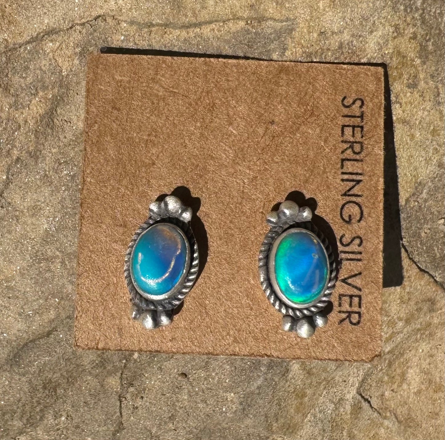 Ethiopian Opal & Sterling stud Earrings