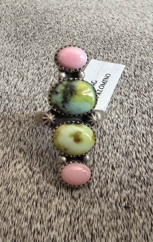 Palomino Turquoise & Pink conch Crawler Ring