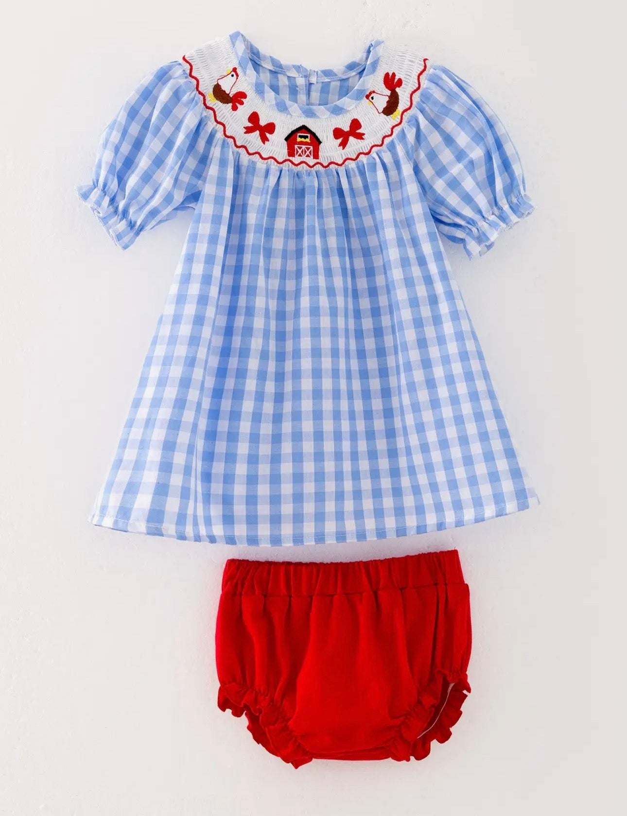 Itty Bitty Farm Girl Smocked Embroidered Dress/ Bloomer