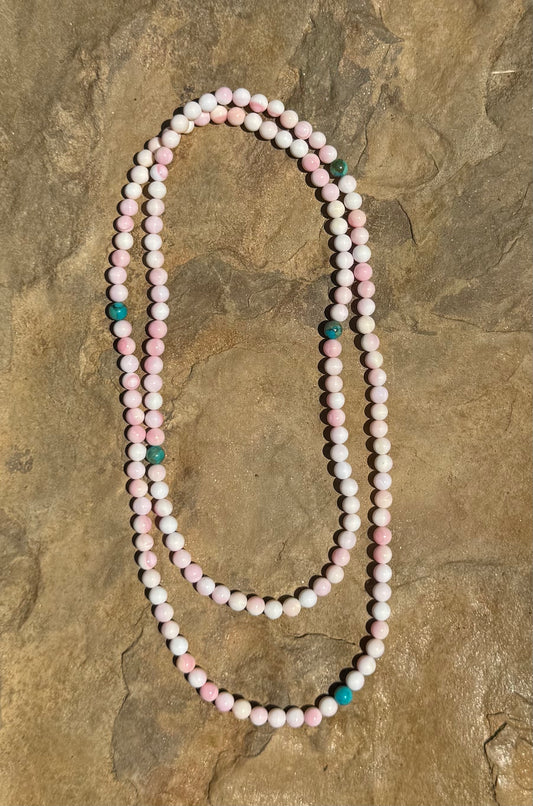 Pink Conch & Kingman Stretchy Necklace