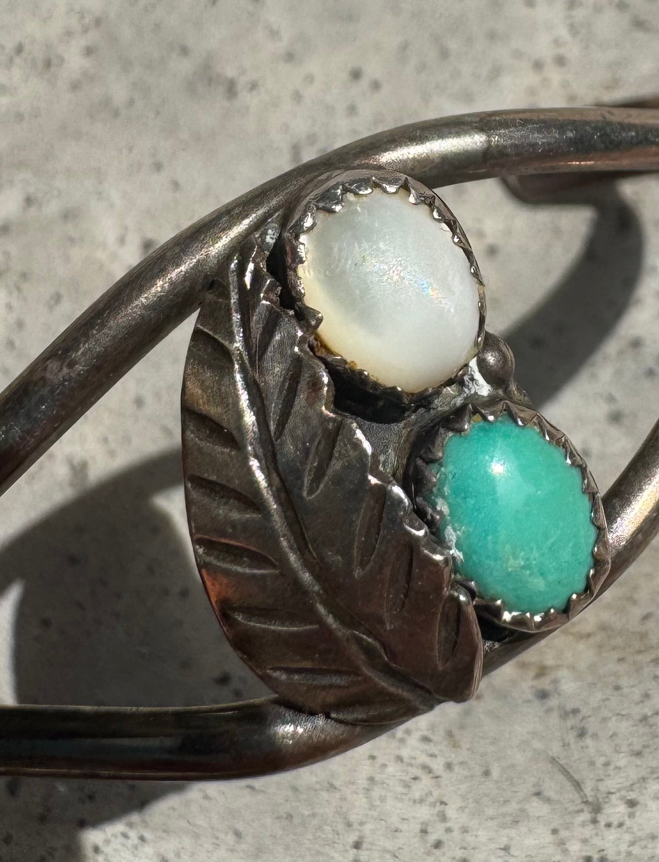 Vintage mother of pearl & turquoise Sterling Silver Cuff