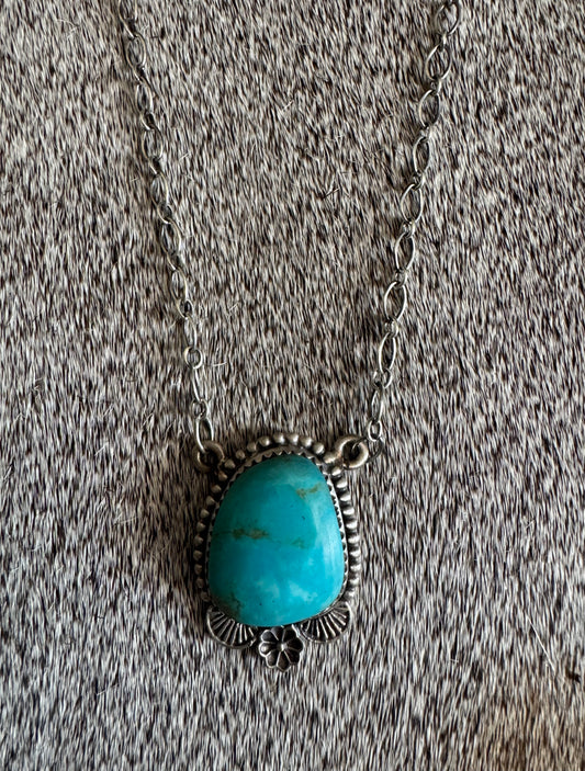 Kingman Turquoise & Sterling Flower Necklace