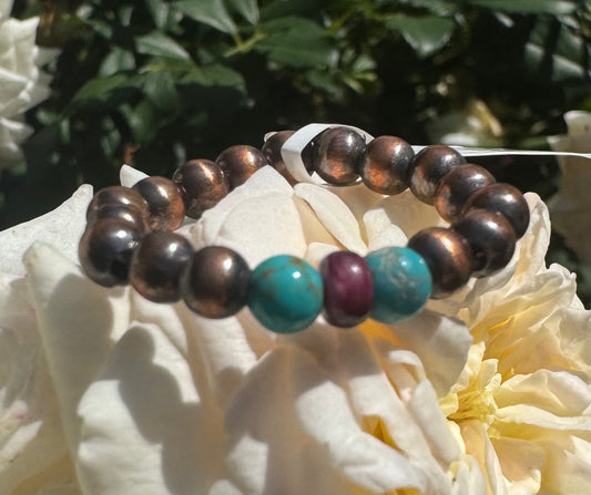 Copper Pearls With Purple Spiny & Kingman Stretch Ring