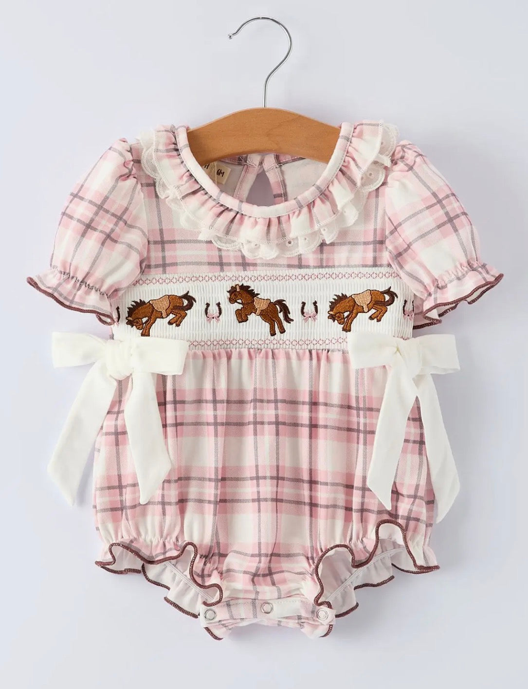 Baby Girl Embroidered smocked Bucking Horse Romper
