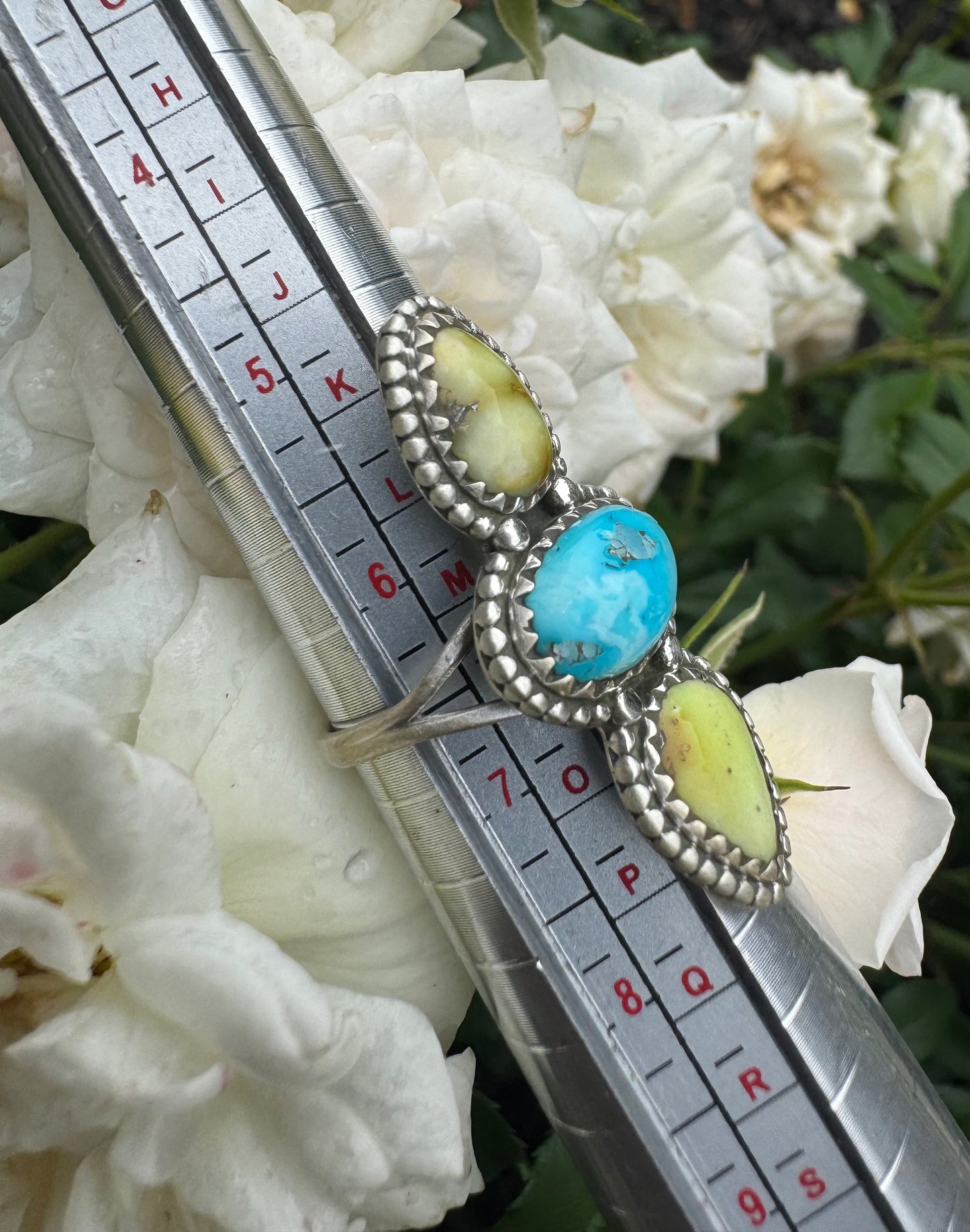 Palomino/Blue Sonoran 3 stone Crawler Ring