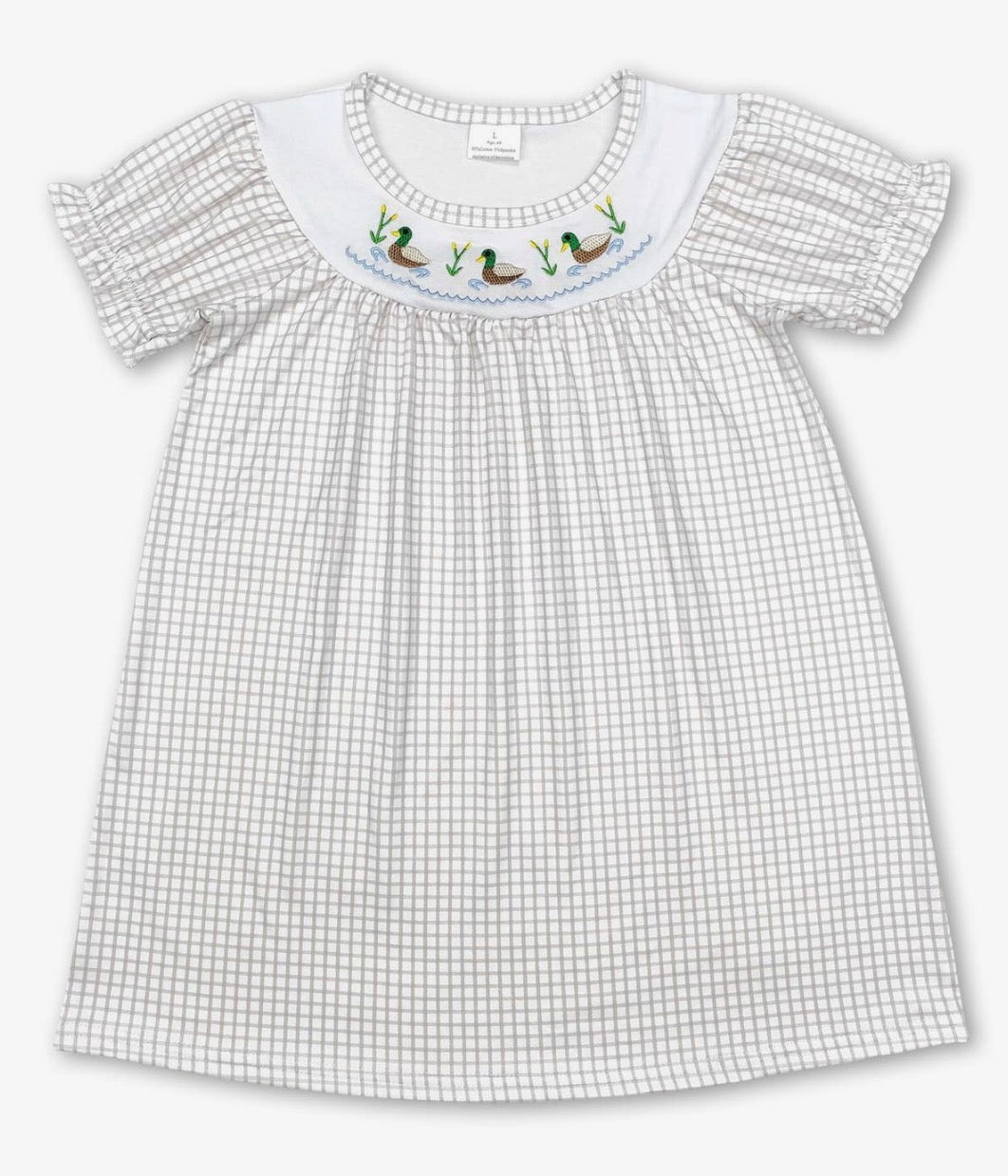 Girls Duck Embroidered Plaid Dress
