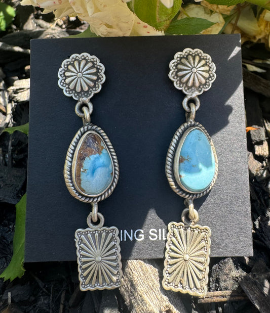 Golden Hills Turquoise & Sterling Concho Dangle Earrings