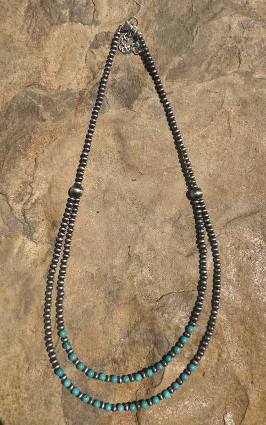 Double Layered Sterling Pearls & Kingman Beads