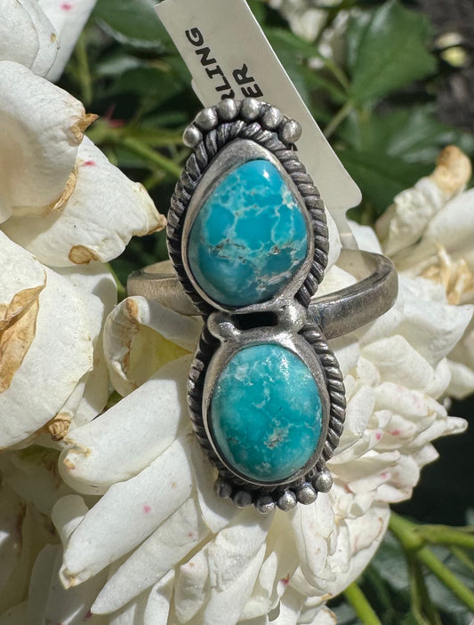 White Water Turquoise Adjustable Sterling Ring