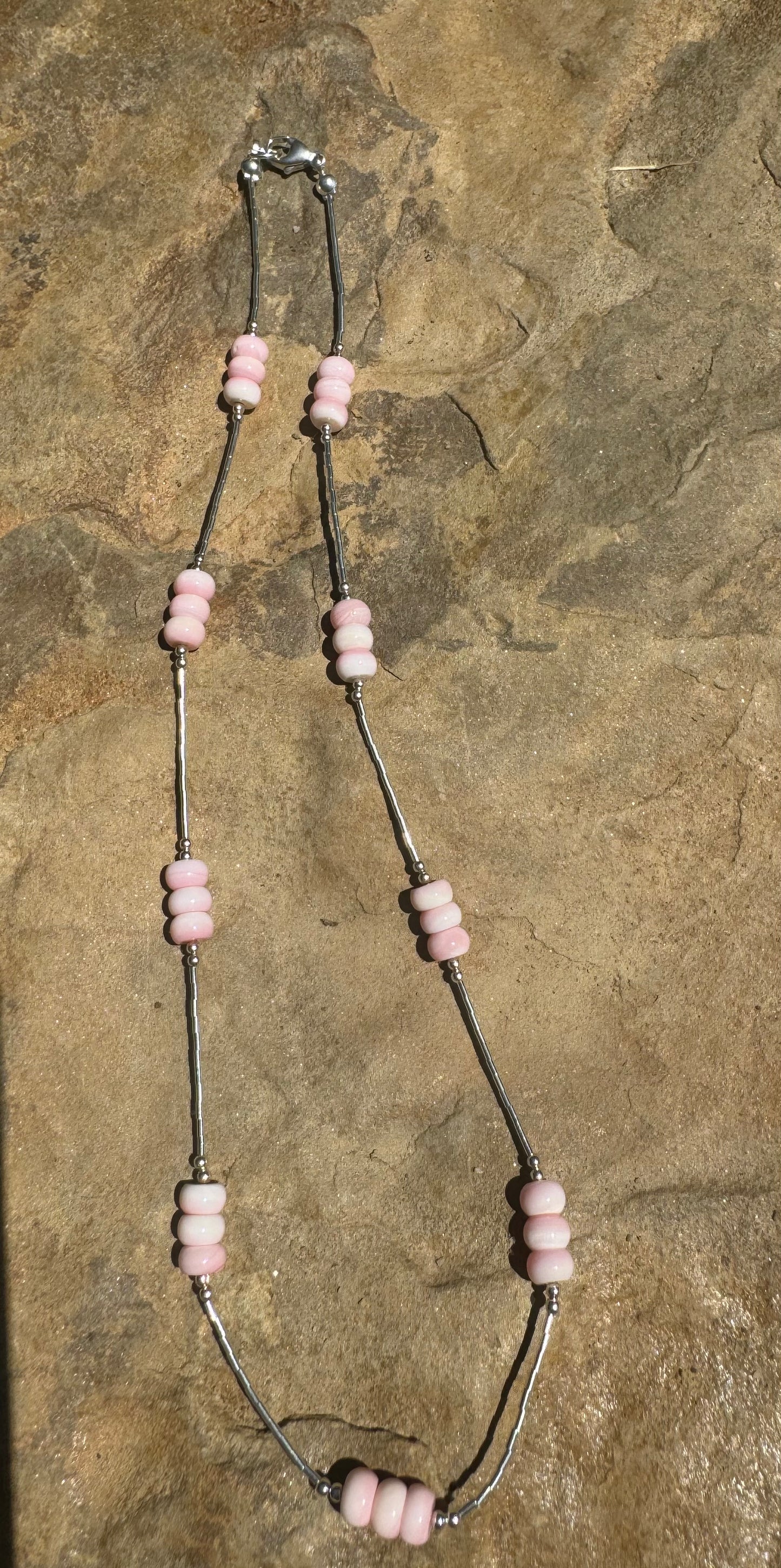 Liquid Silver & Pink Conch Necklace