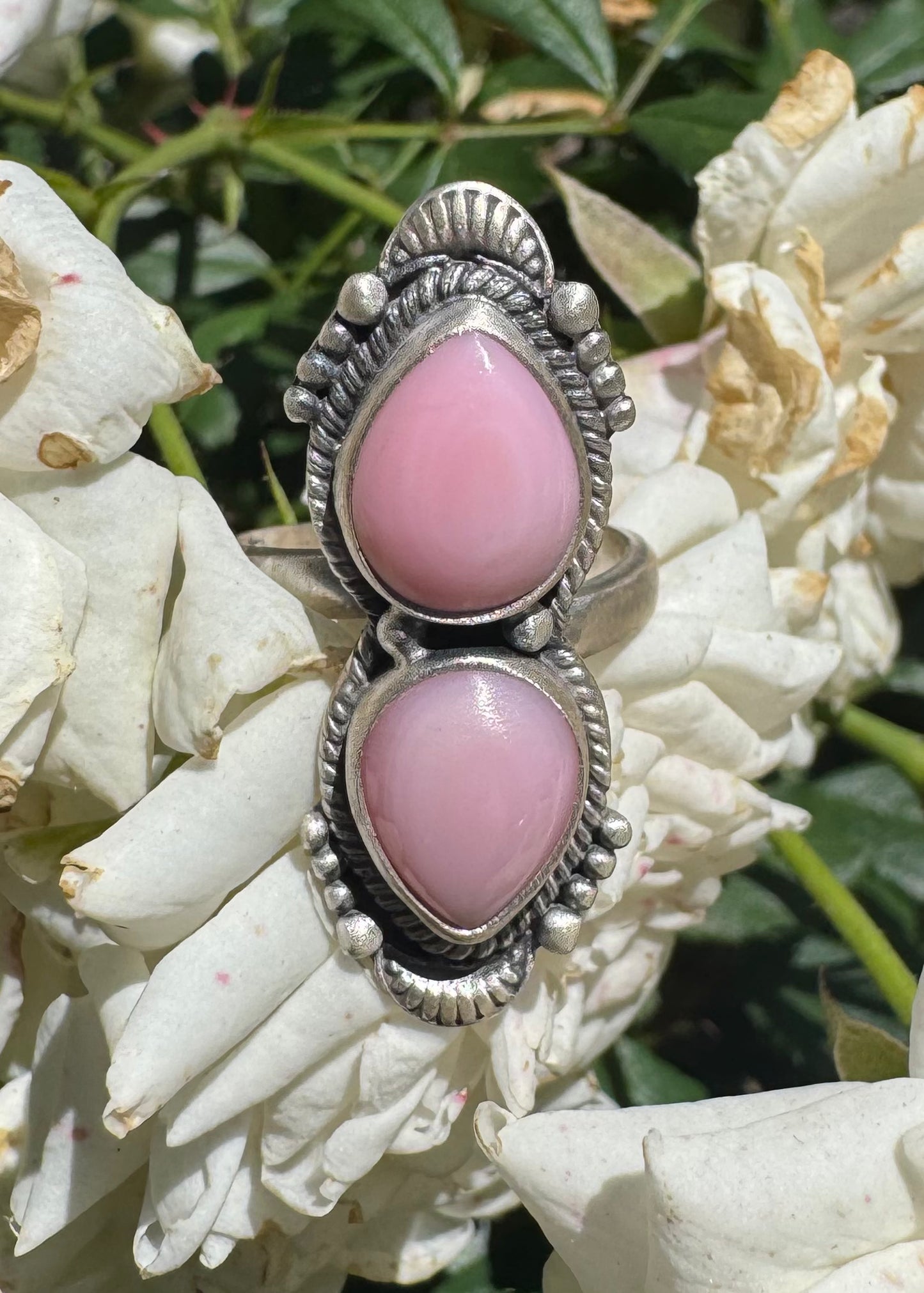 Double pink conch & Sterling Ring Adjustable
