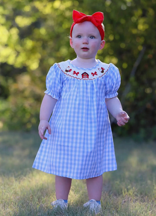 Little Miss Farm Girl Smocked Embroidered Dress
