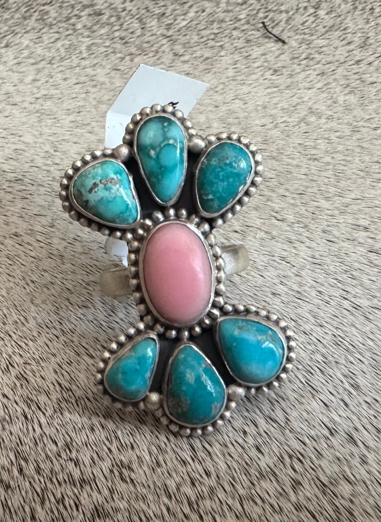 White water Turquoise & Pink Conch Statement Ring