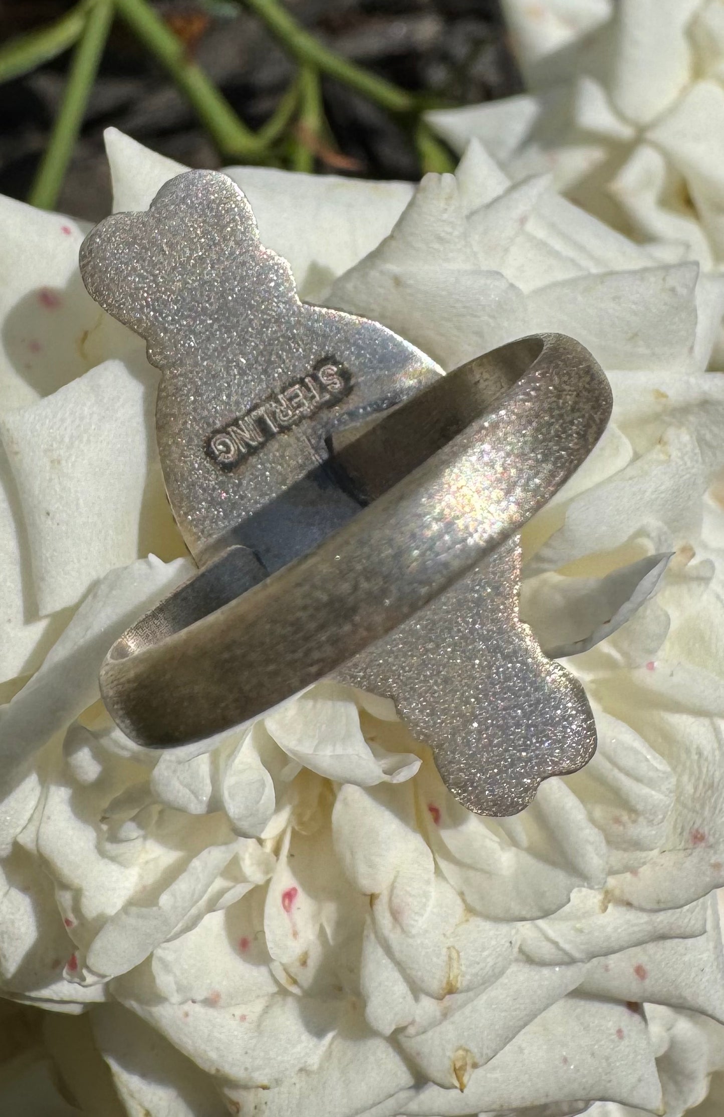 White Buffalo & Sterling Hearts Adjustable Ring