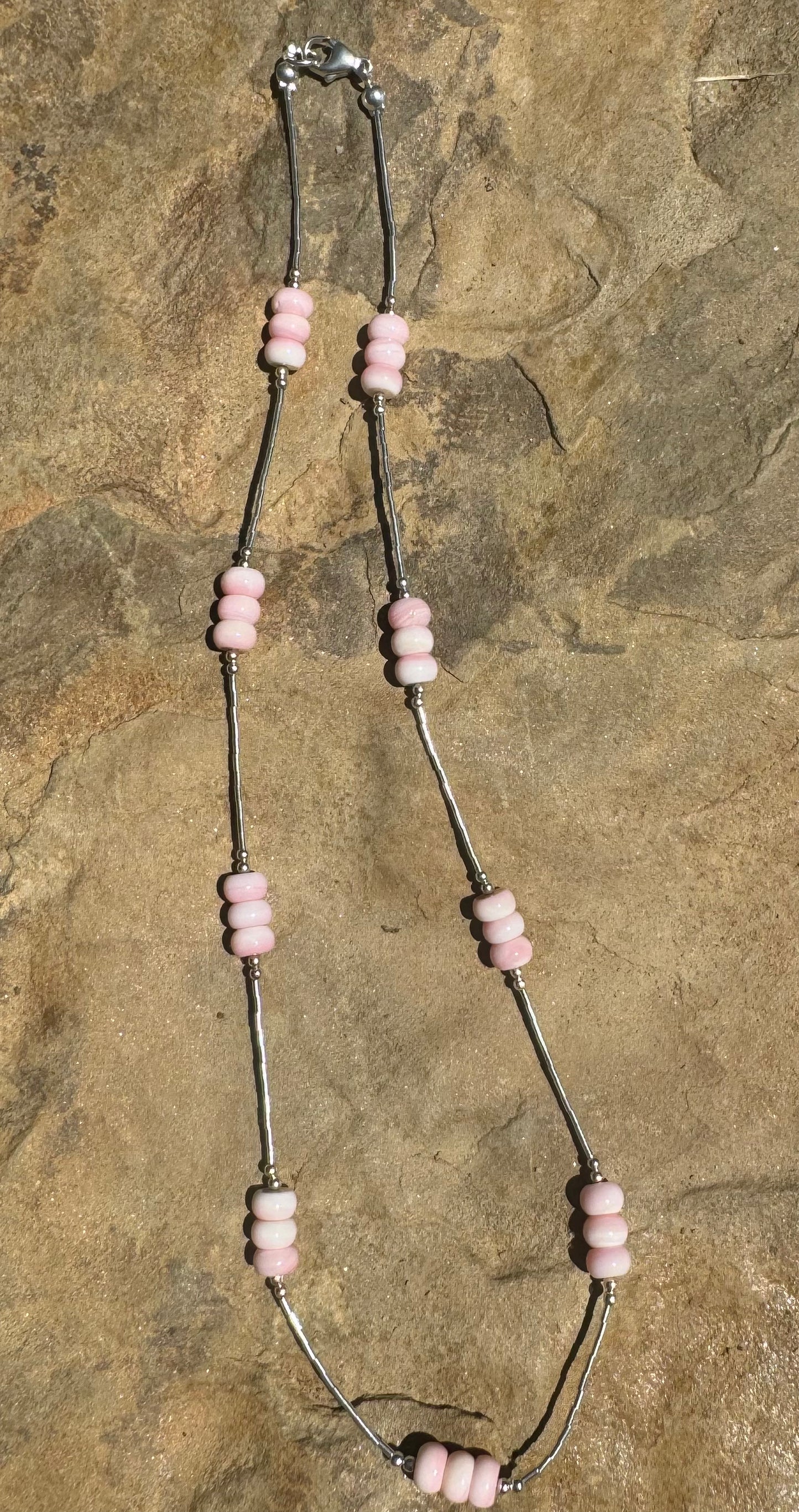 Liquid Silver & Pink Conch Necklace